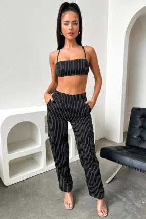 Active Fit Multi Panel Construction Xena Pants - Black Pinstripe
