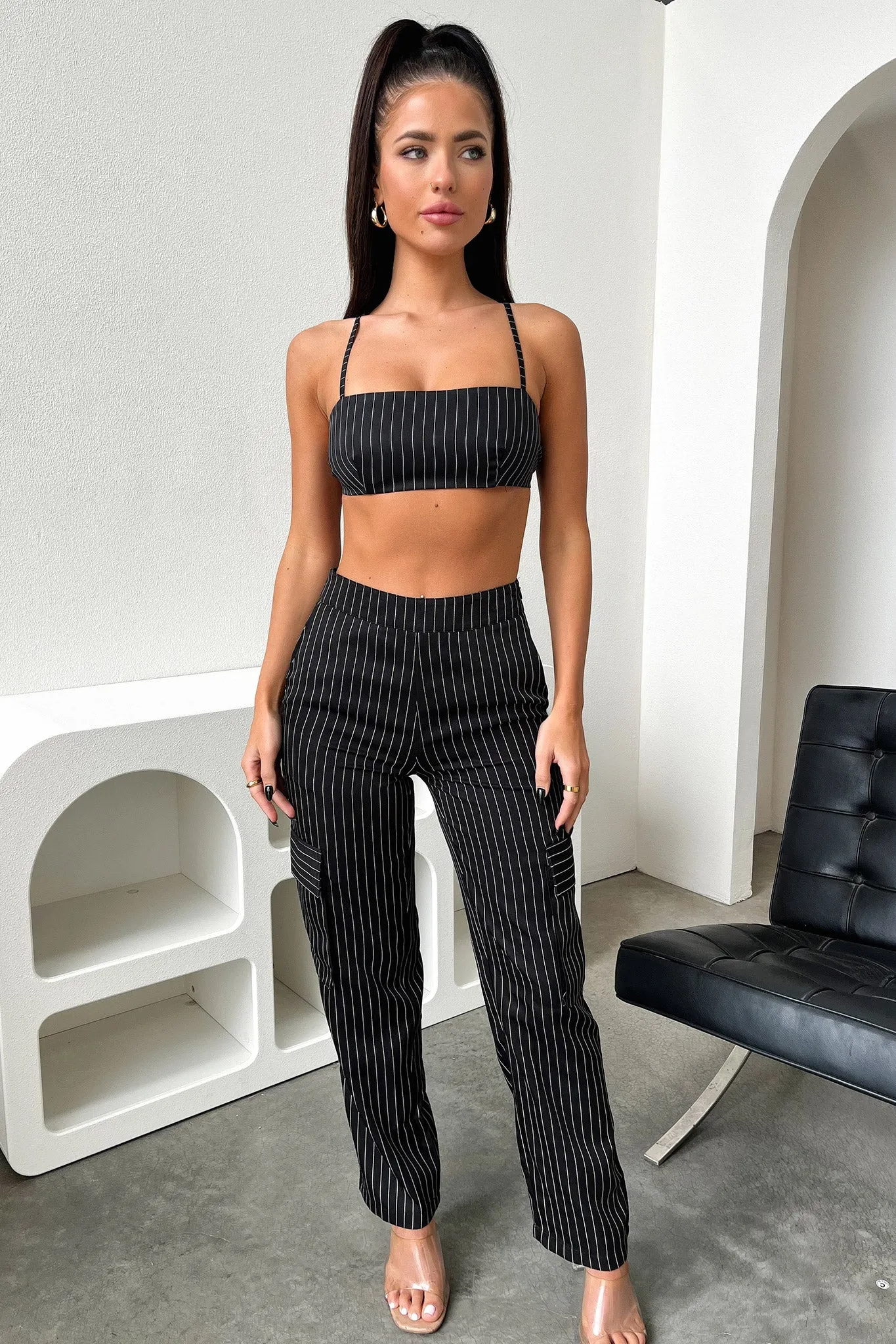 Xena Pants - Black Pinstripe FrictionResistantEdging Smart Stretch