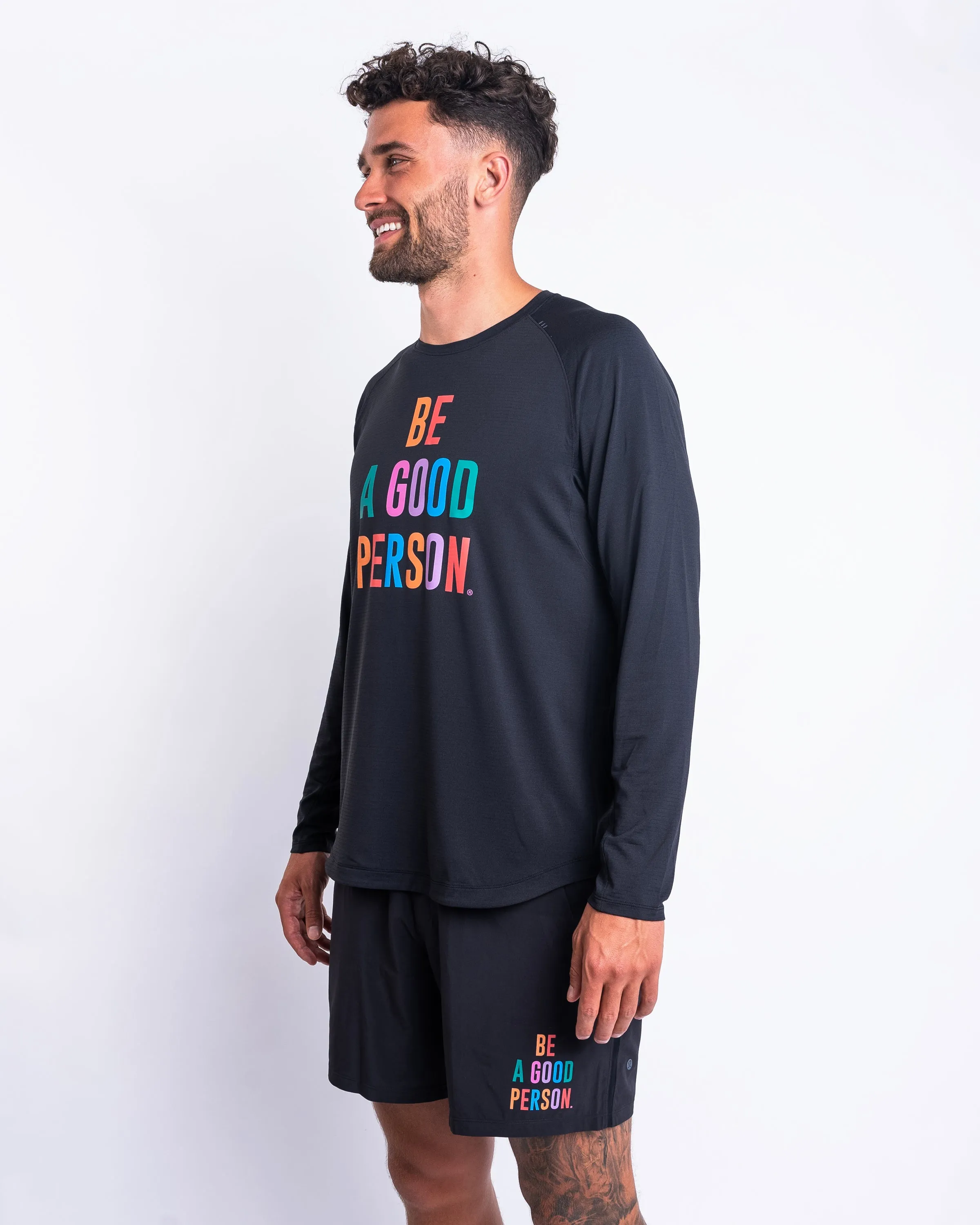 QuickDrying Adjustable Hemline License to Train Long-Sleeve Shirt - Black - lululemon // BE A GOOD PERSON *Pre-Order*