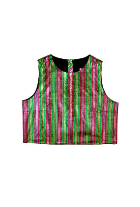 Soft Touch Texture Birthday Audrey Top - Hot Pink Stripe Lame