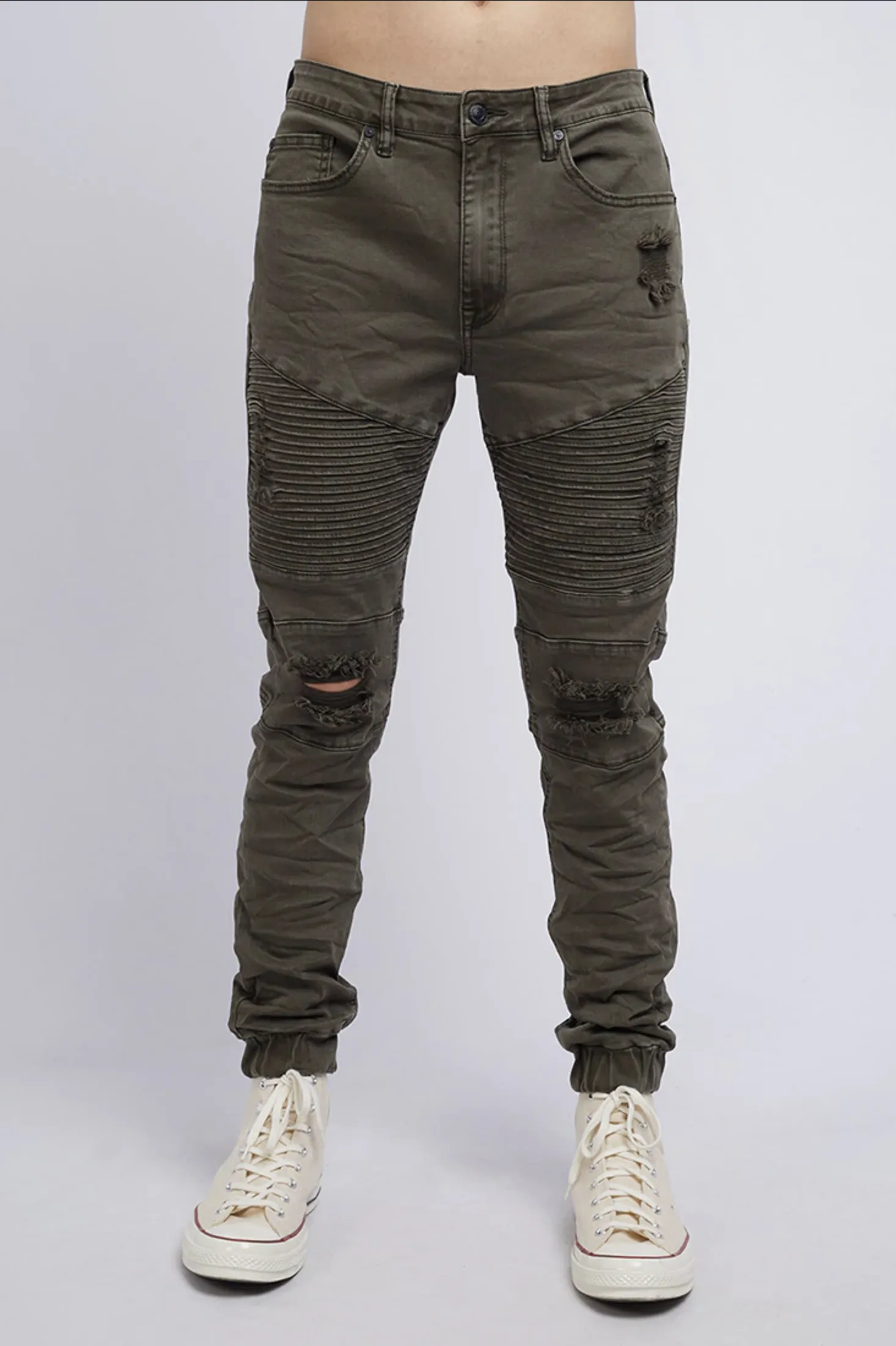 Strung Out Moto Cuffed Jean Trashed Khaki ResilientElasticBand