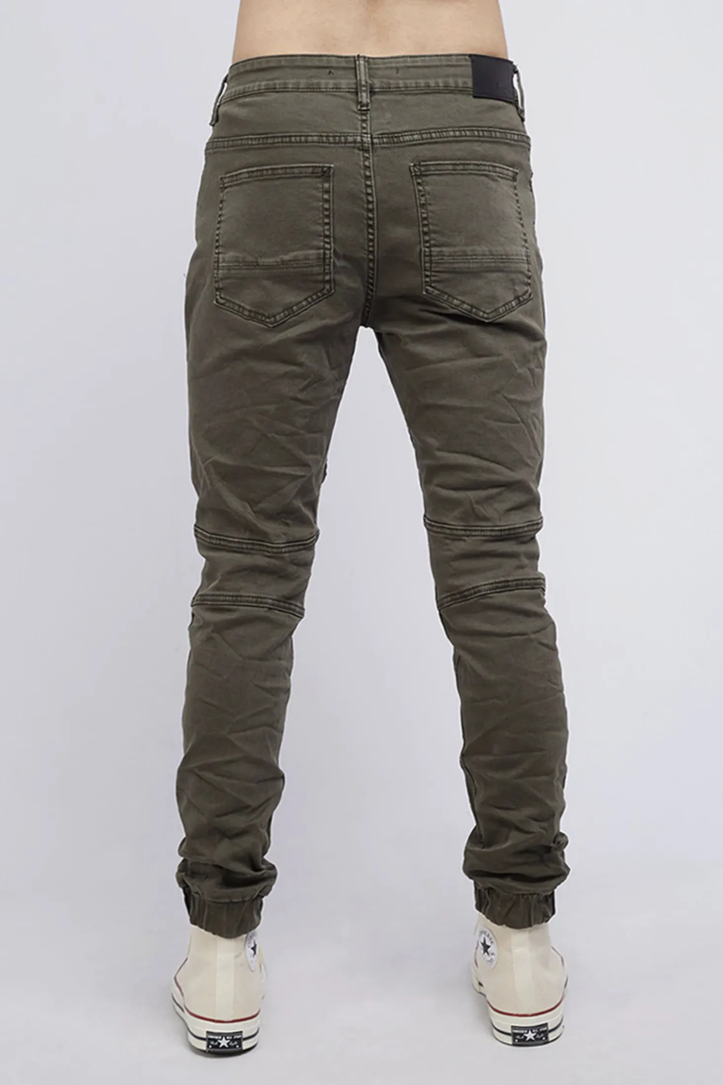 Strung Out Moto Cuffed Jean Trashed Khaki Non Restrictive Sleek Waist