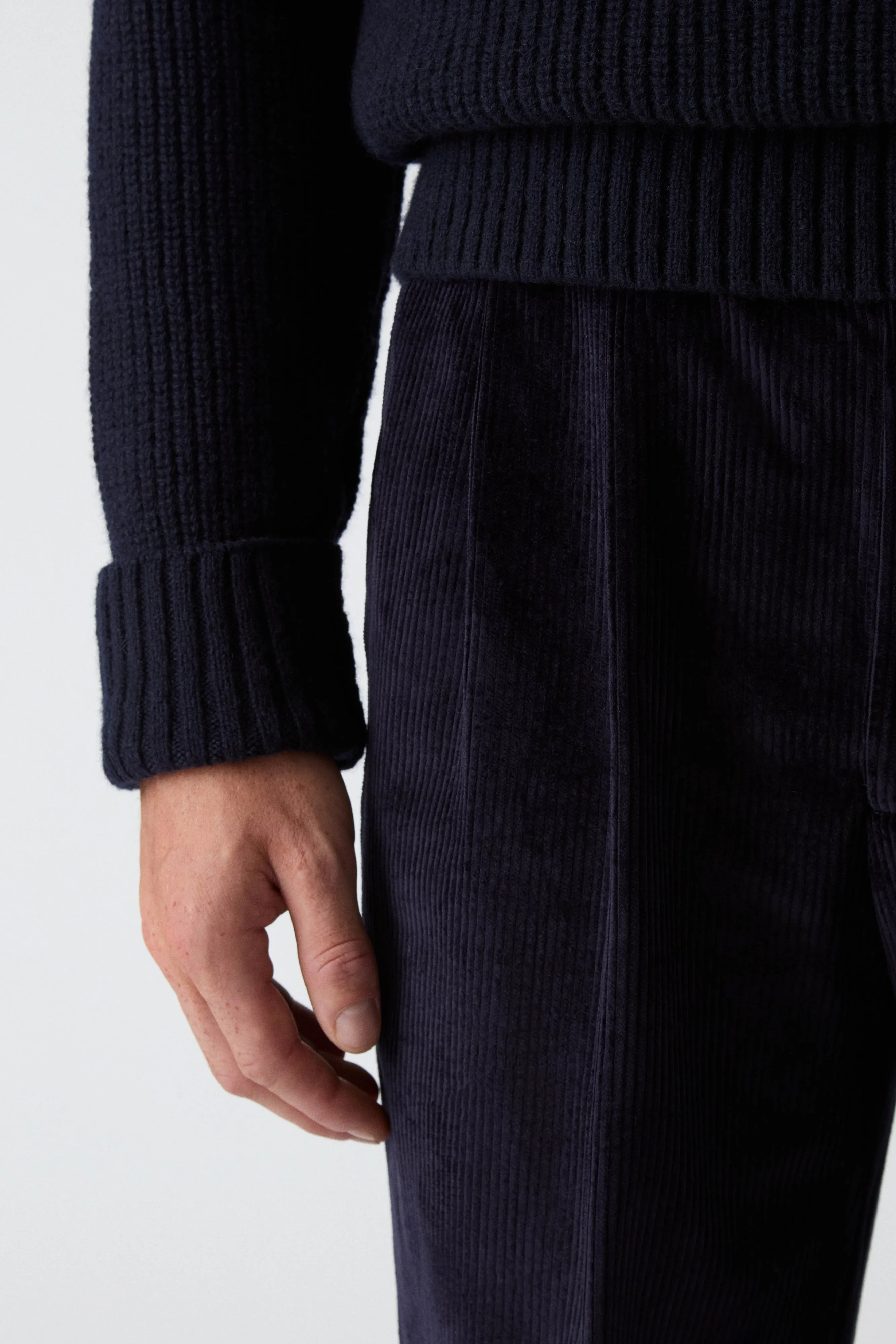 Metallic accents Adaptable Fit Antonello Corduroy Trousers - Navy