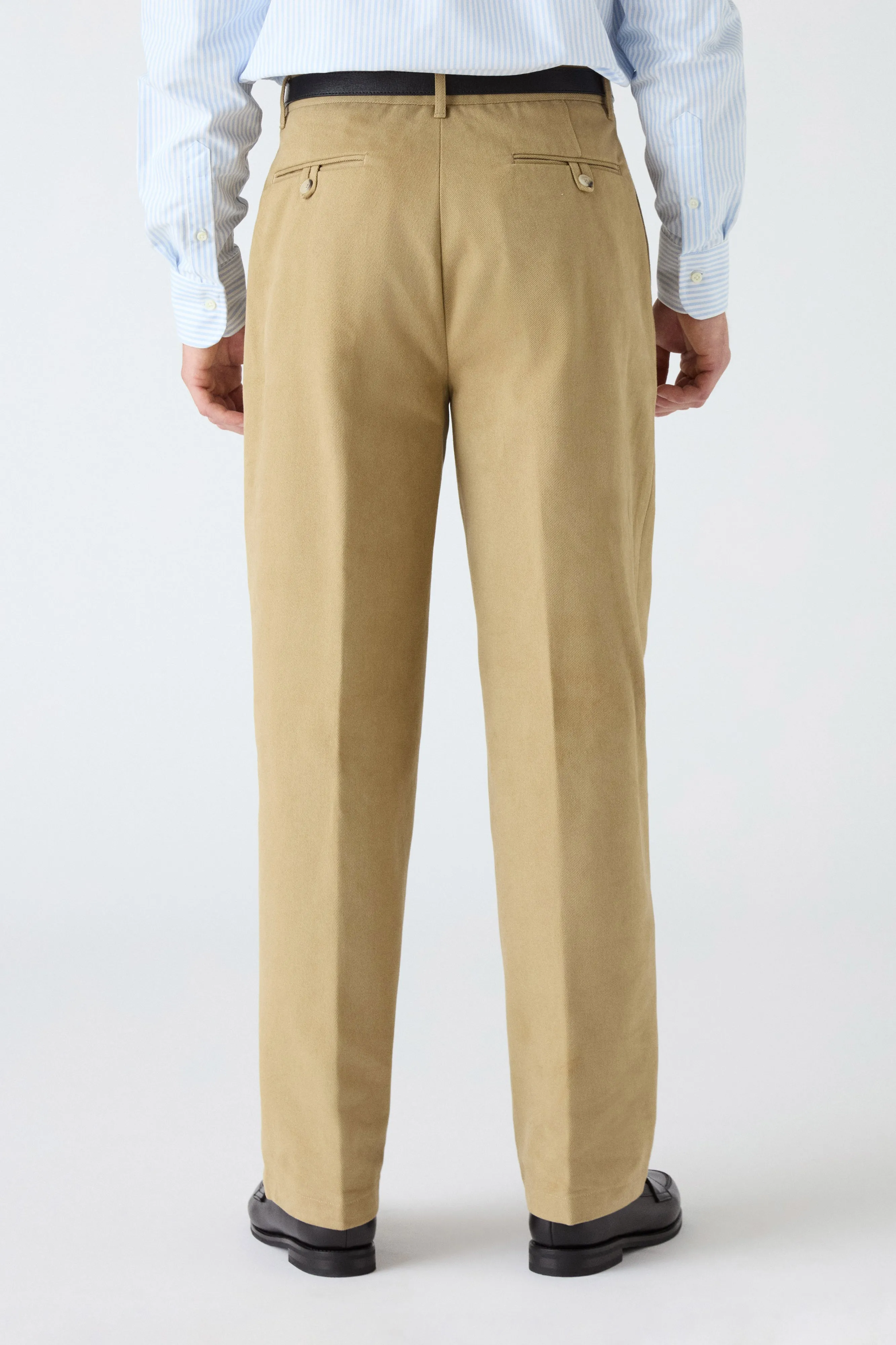 Plaid detail Comfortable Fit Look Antonello Cotton Trousers - Beige