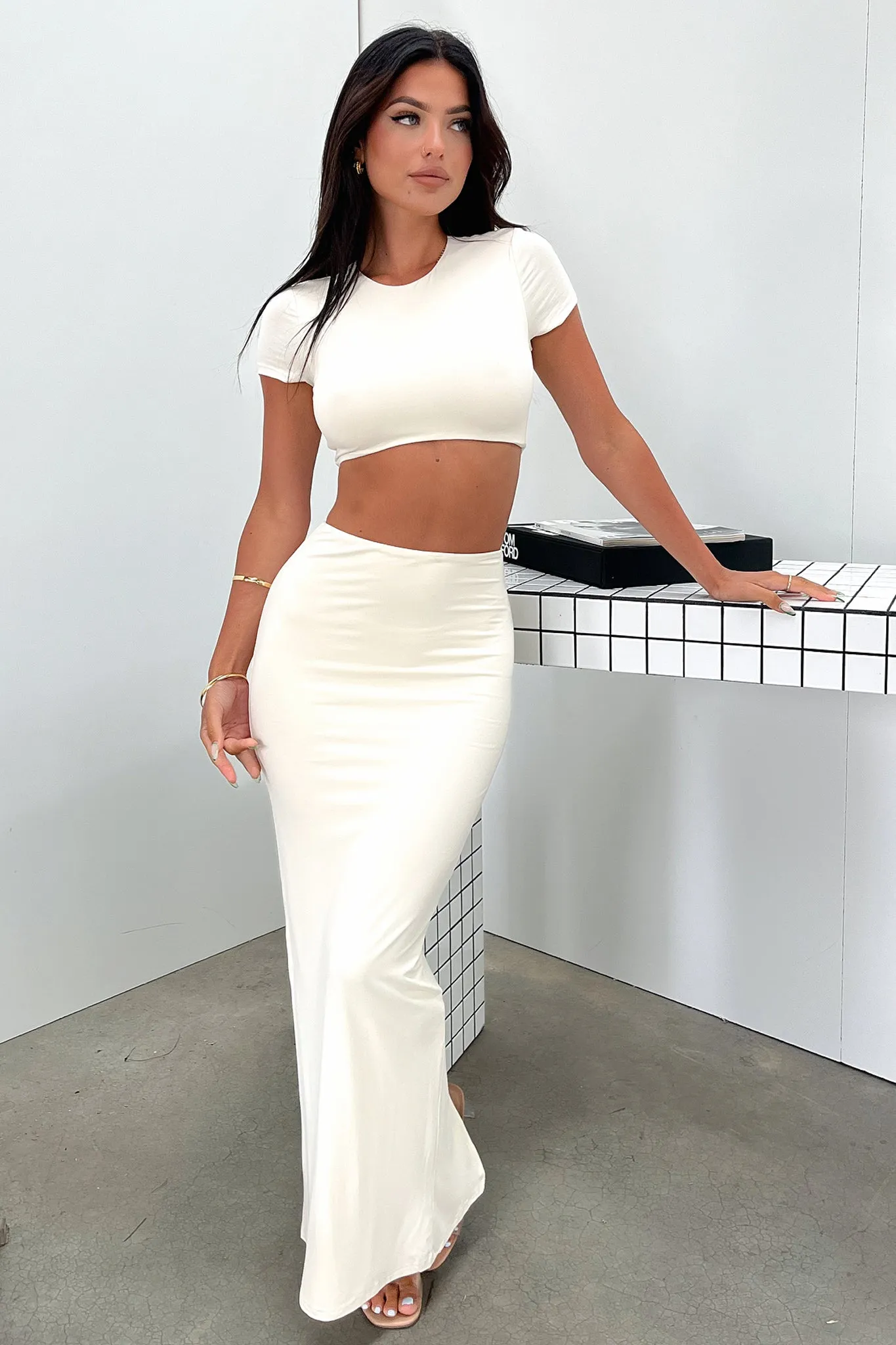 Arden Maxi Skirt - Cream Maternity Friendly Sturdy Waistband