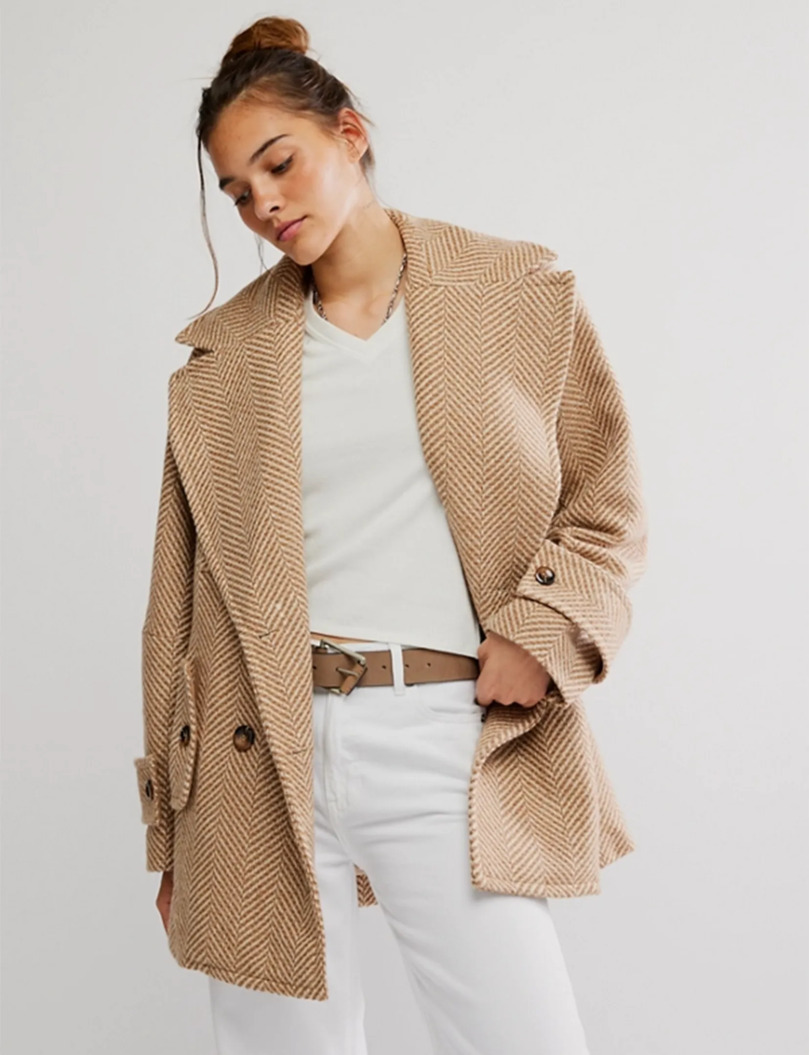 Ari Wool Peacoat, Tan Compression Resistant Insulation Cold Day Look