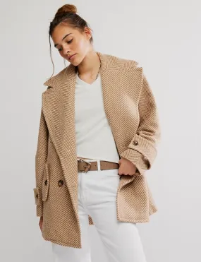 Ari Wool Peacoat, Tan ElasticizedWaistbandSystem