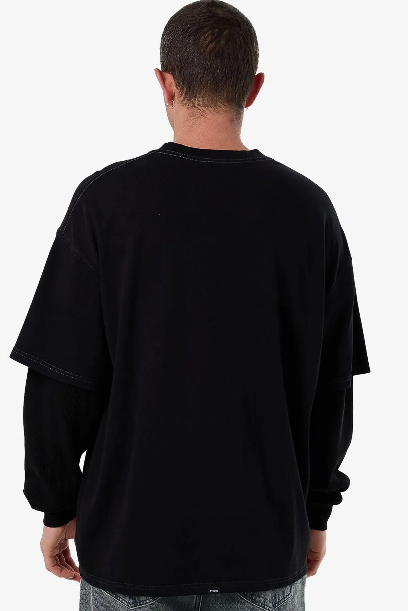 Arts & Industrial Layer Box Fit Oversize Long Sleeve Tee Black Quick Release Fastener