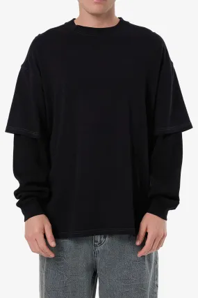 Arts & Industrial Layer Box Fit Oversize Long Sleeve Tee Black Durable Double Stitching Roll Up Sleeve Design