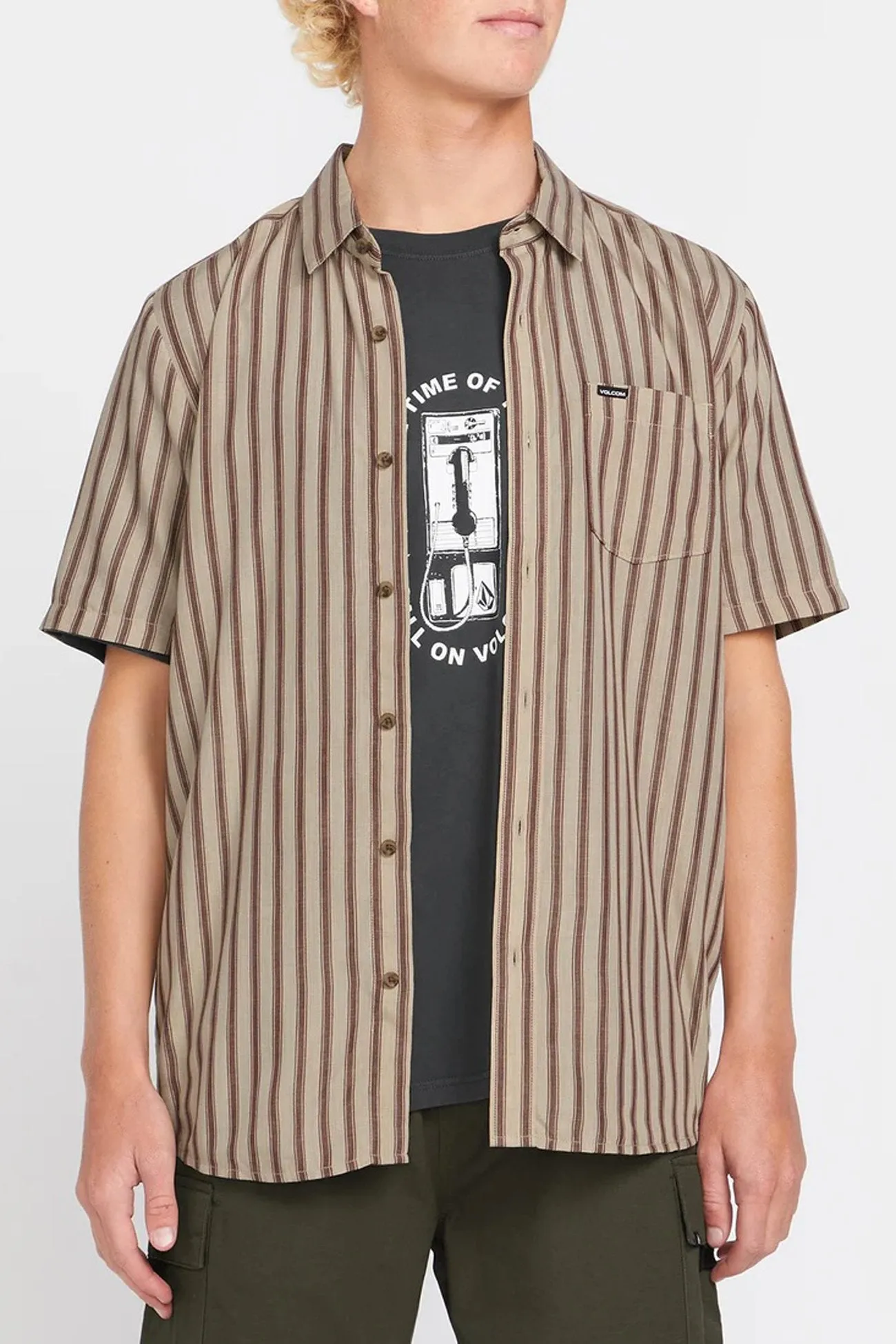 ReflectiveTrim Anti Pilling Technology Arvostripe Woven Short Sleeve Shirt Light Khaki