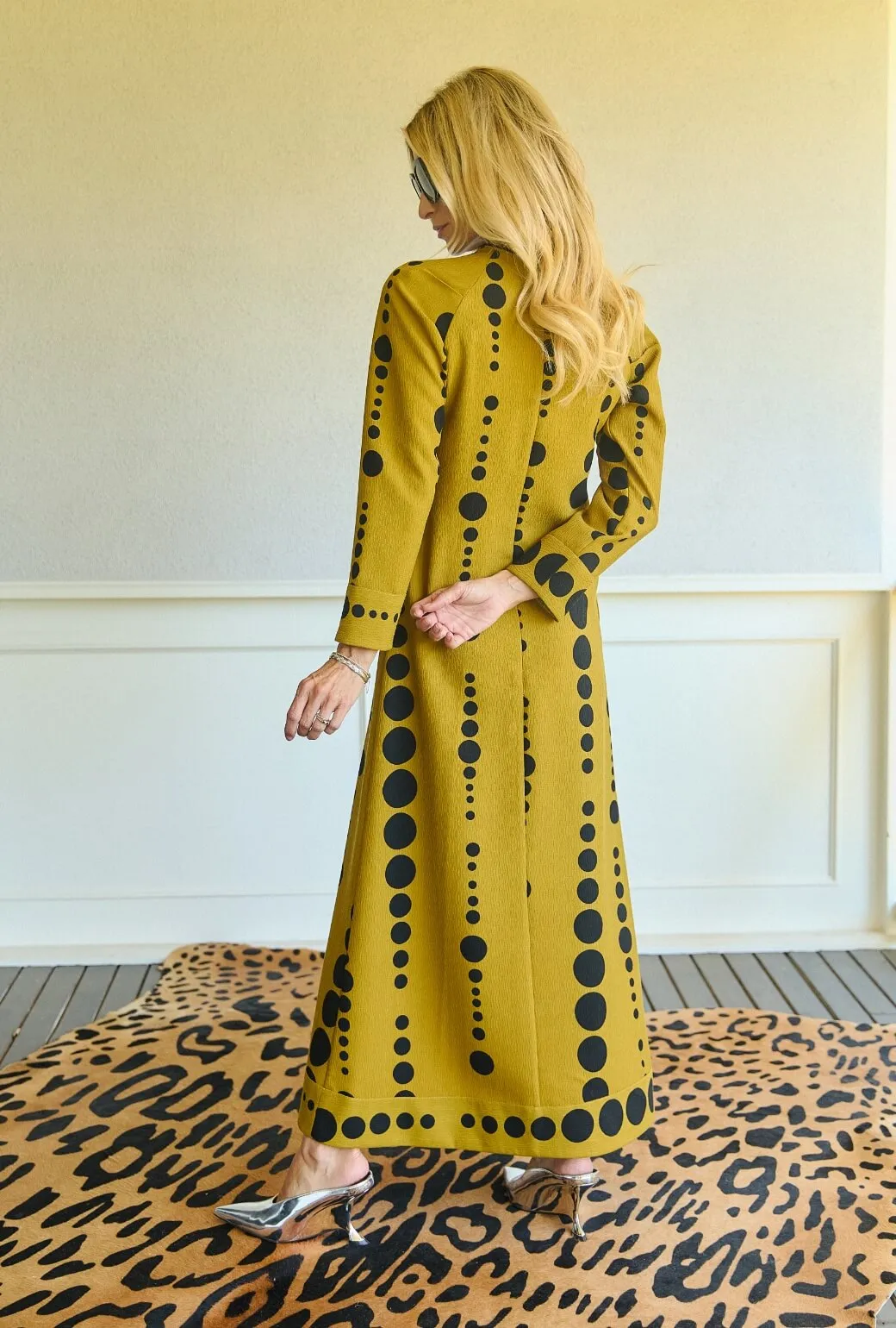 Sporty-Look Fold-Over-Detail Astor Gown - Dijon Dots