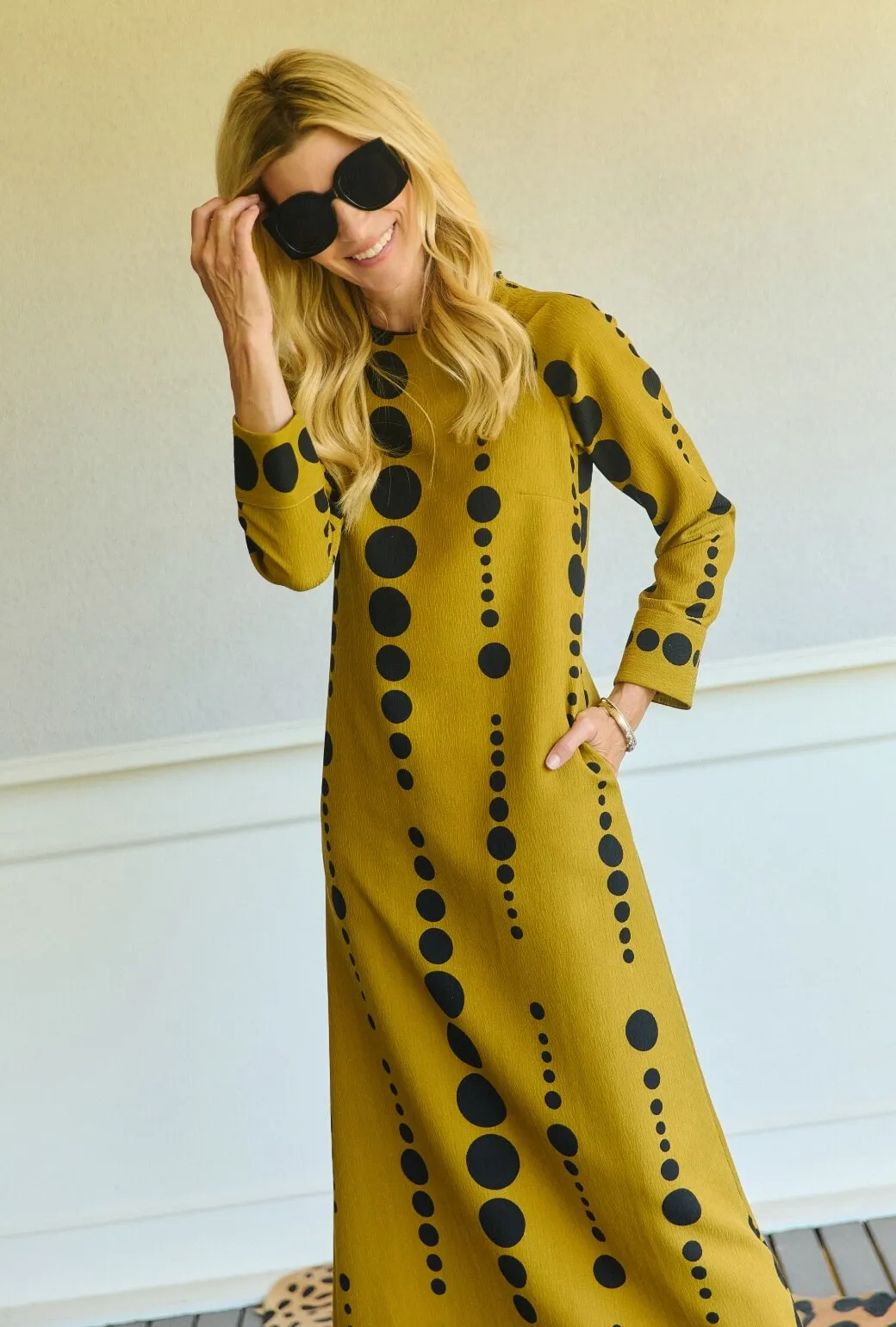 Astor Gown - Dijon Dots Trendy Layer Sophisticated Tailoring