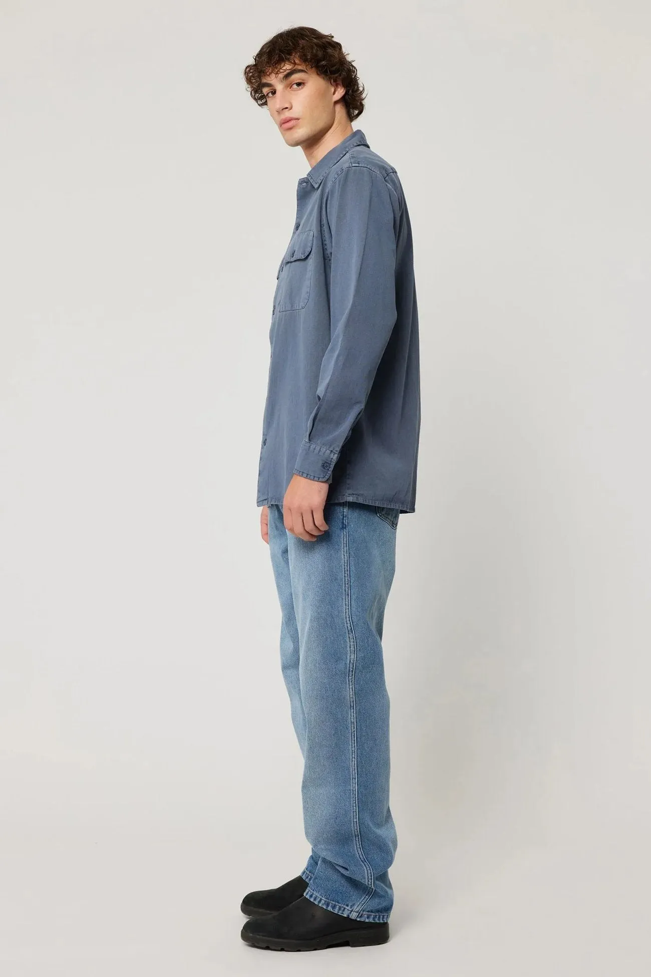 Ezy Trade Long Sleeve Shirt Washed Blue Recycled Polyester