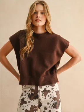 Ethical production WaffleWeave LOOSE FIT SHORT SLEEVE SWEATER - CHOCOLATE