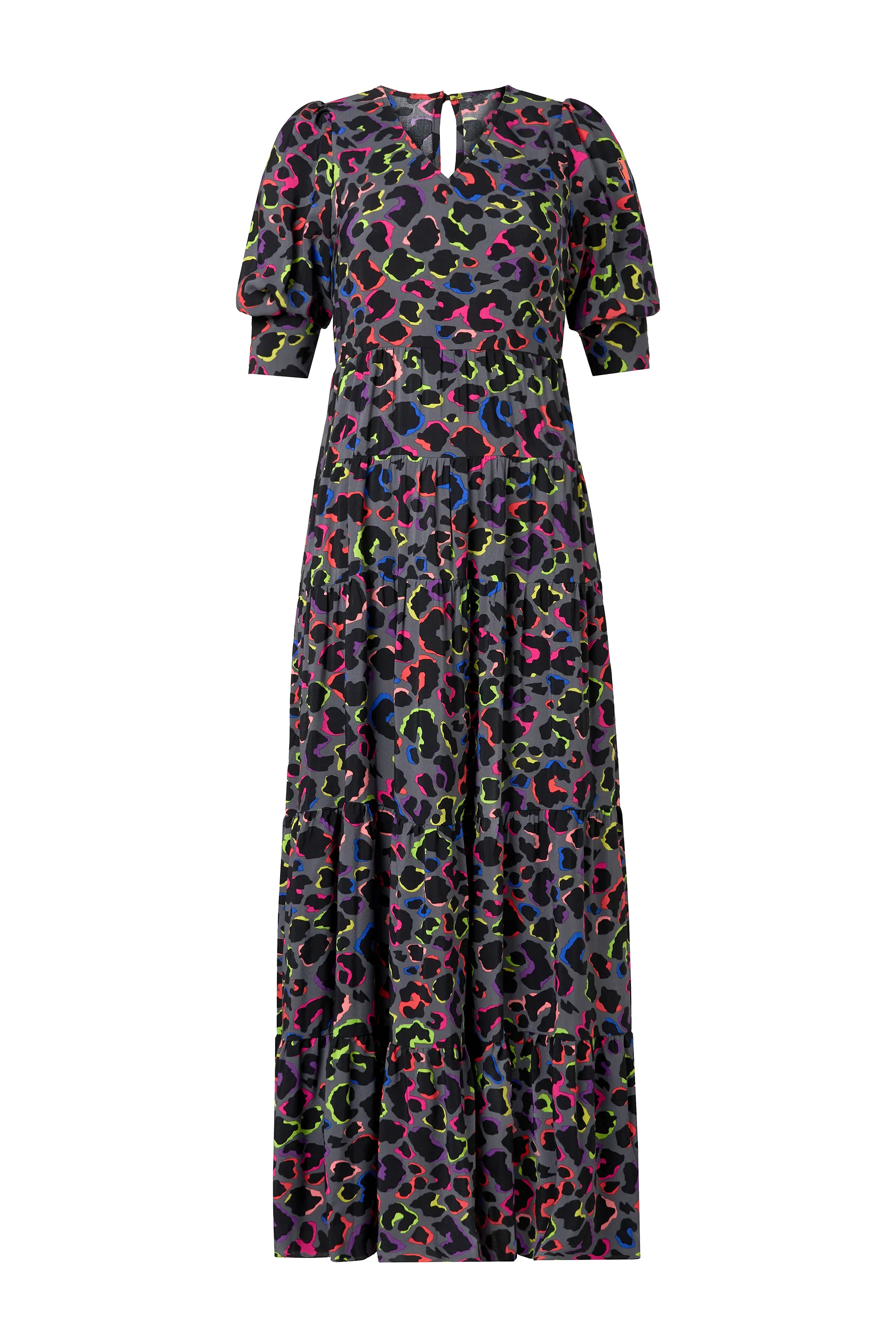 Vacation Vibe Elegant brunch outfit Grey with Rainbow Shadow Leopard Maxi Dress