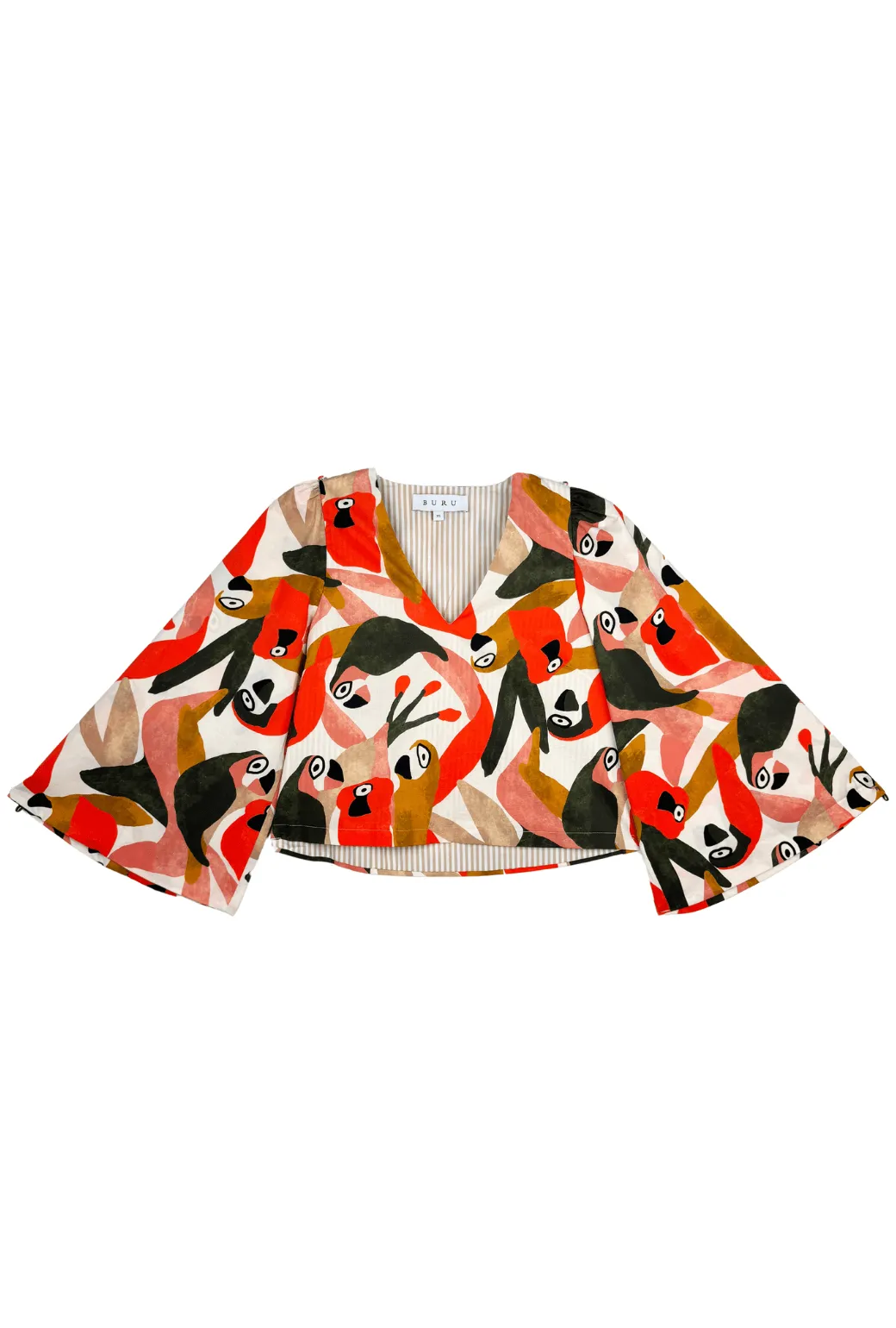 Bell Sleeve V-Neck Top - Parrot Head Professional Look HeatSealed Seams