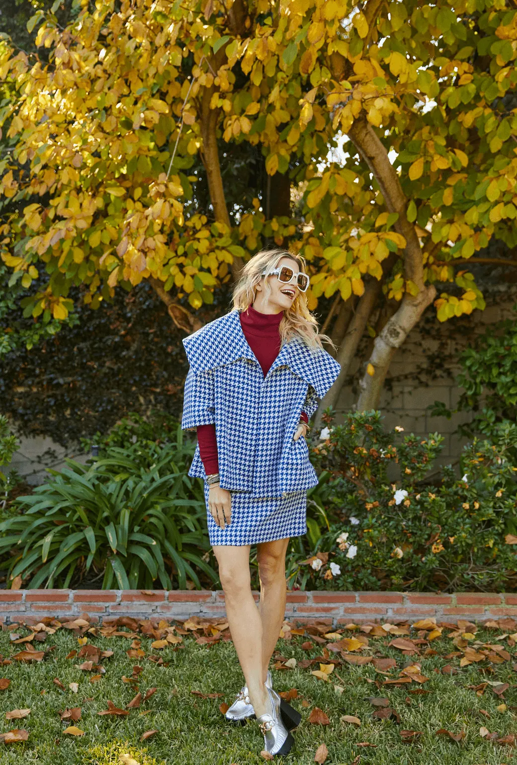 BF Maggie Mini Skirt - Blue Houndstooth Perfect Movement