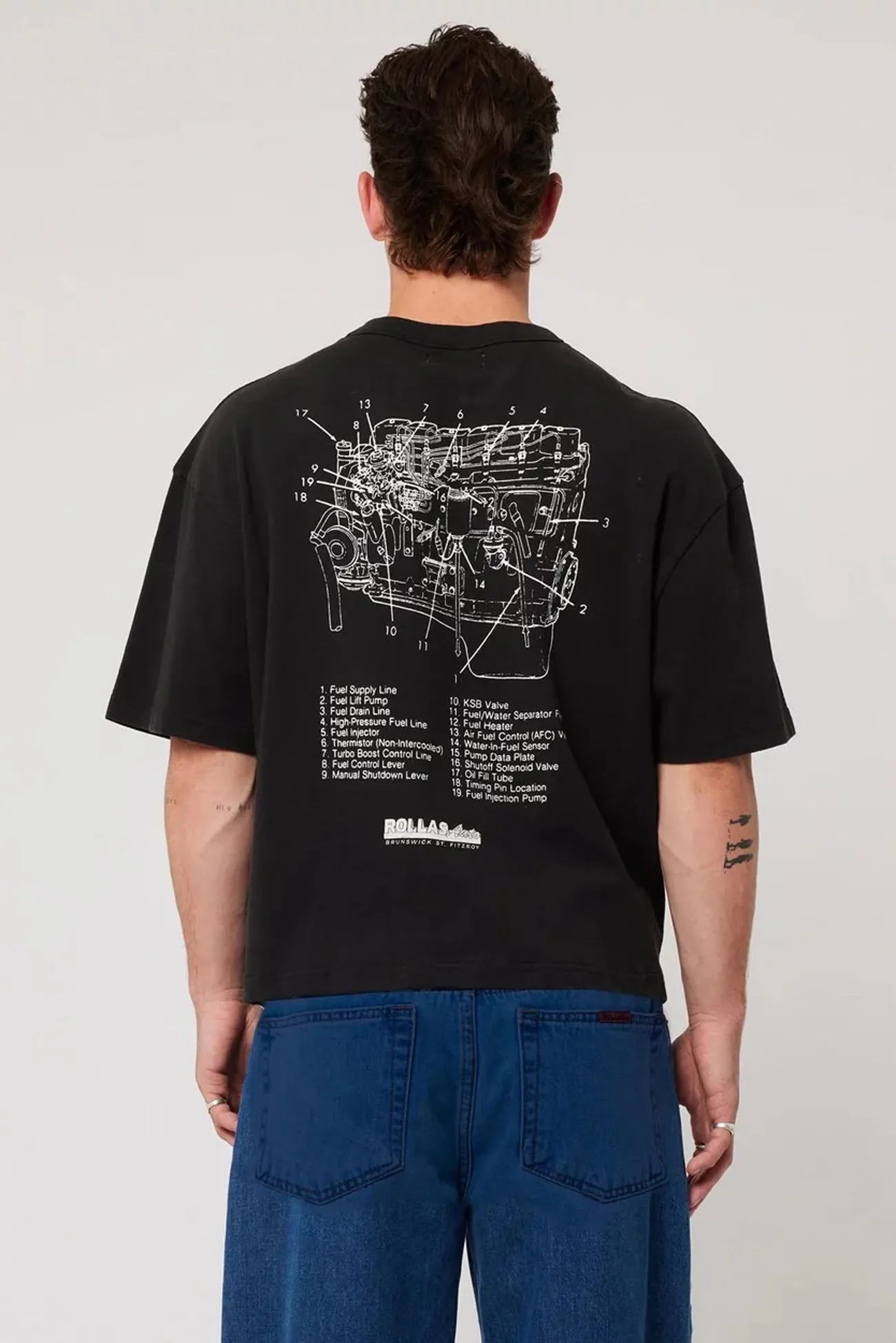 Big Motor Tee Chop Washed Black TwoToneEffect Durable Interlock Stitch