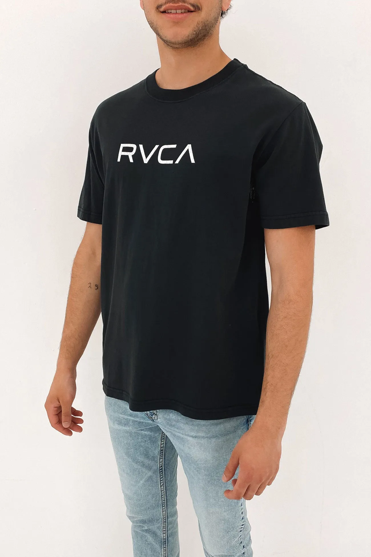 Big RVCA Washed Short Sleeve Tee RVCA Black Self Fabric Tie Closure