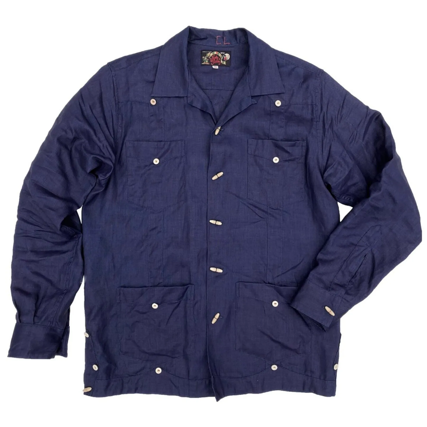 Meridana Shirt - Indigo Linen - Warehouse Seamless Shoulder Construction Summer Outfit