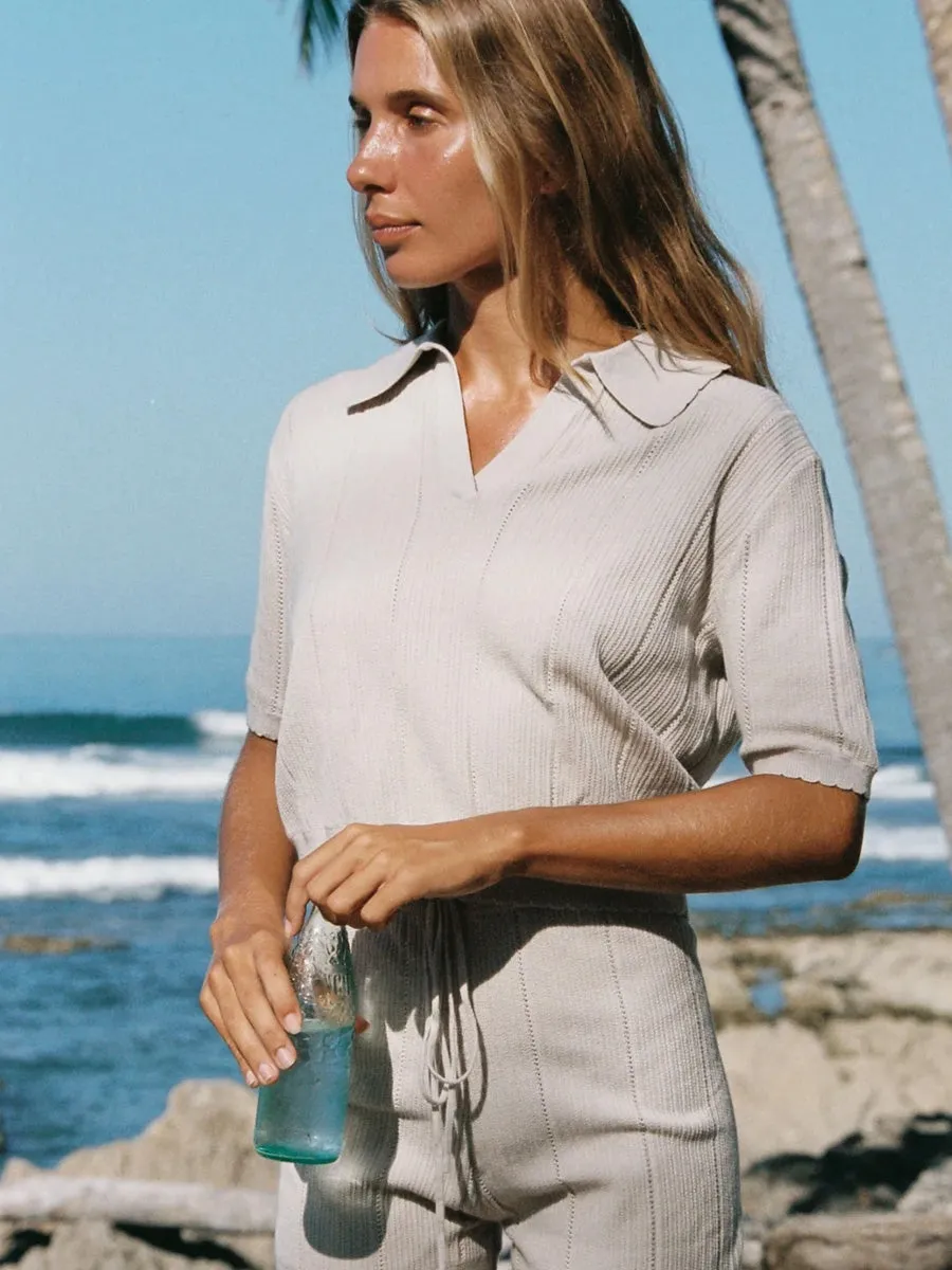 Comfortable Style Compression Fit ROSELLA KNIT POLO - NATURAL