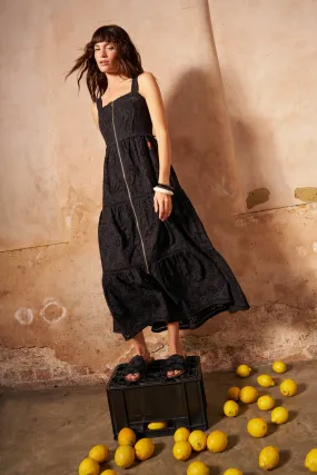 All Time Black Broderie Zip Detail Midi Sundress