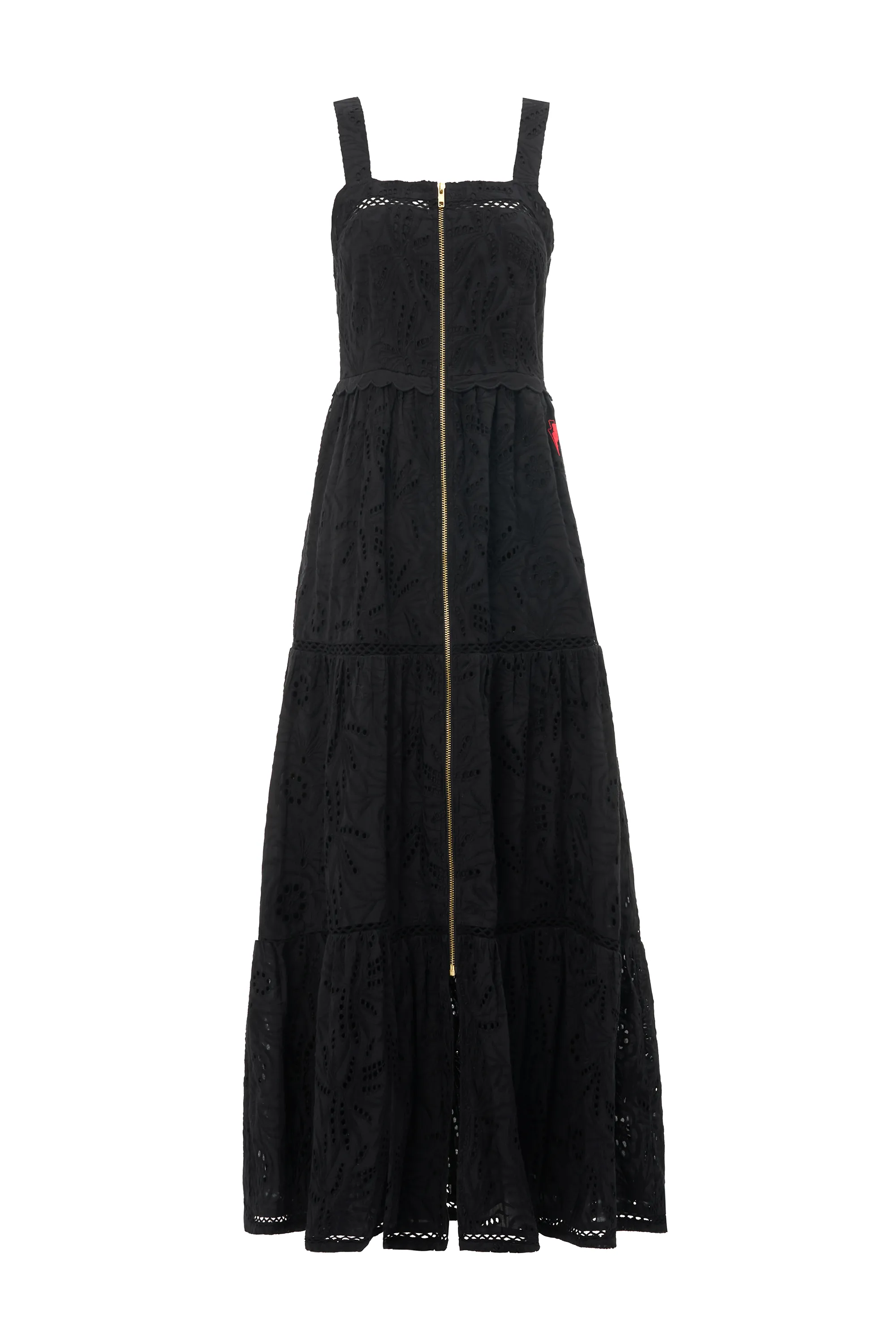 Edgy Look Black Broderie Zip Detail Midi Sundress