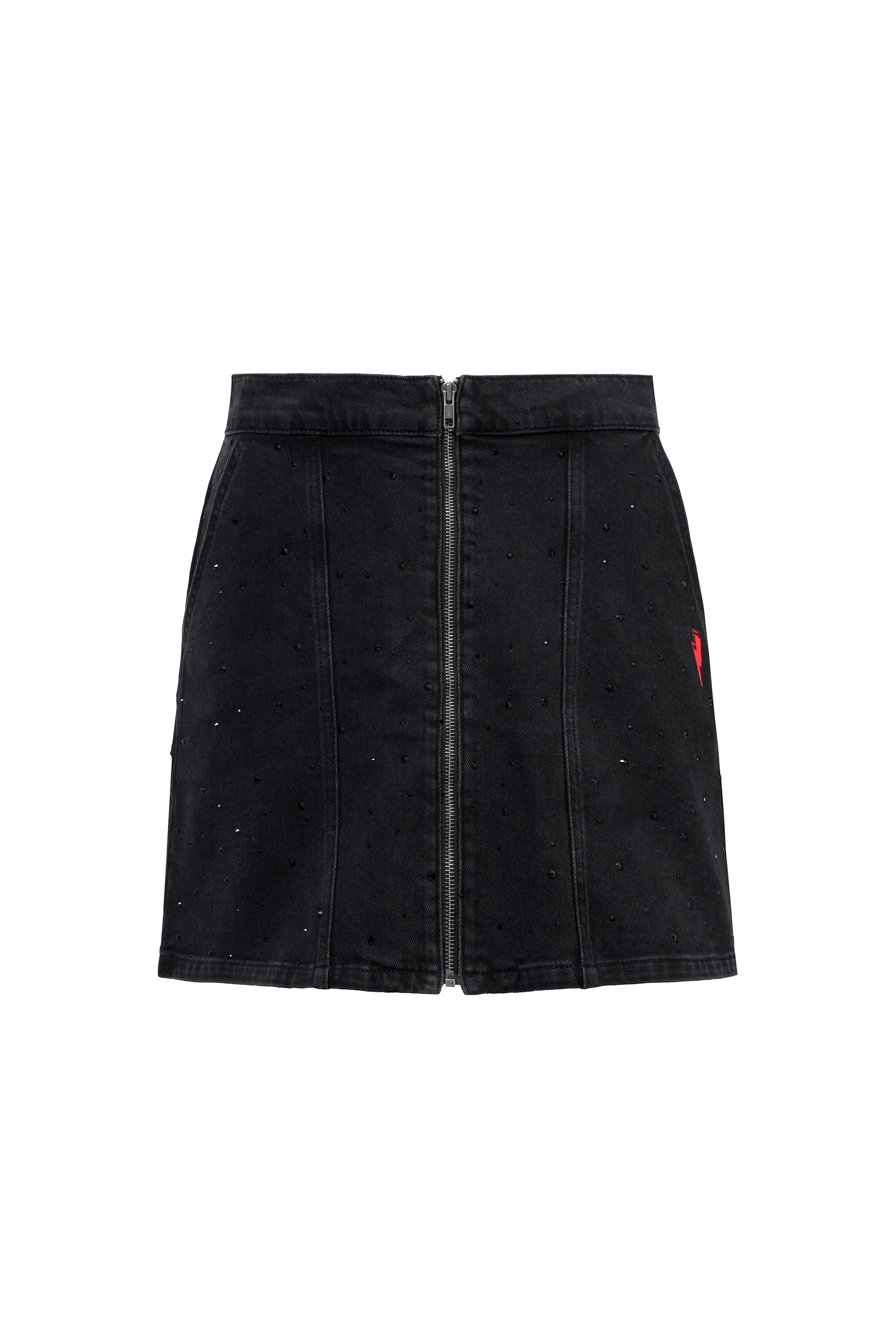 Black Embellished Zip Front Denim Mini Skirt Heritage Brand