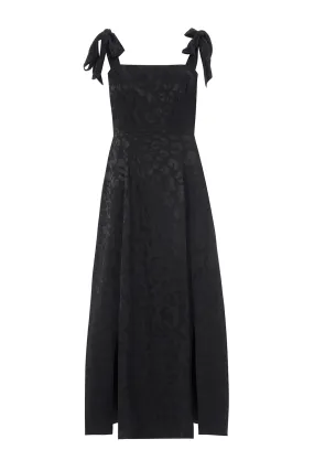 Black Jacquard Leopard Tie Shoulder Dress Tailored-fit boho vibe