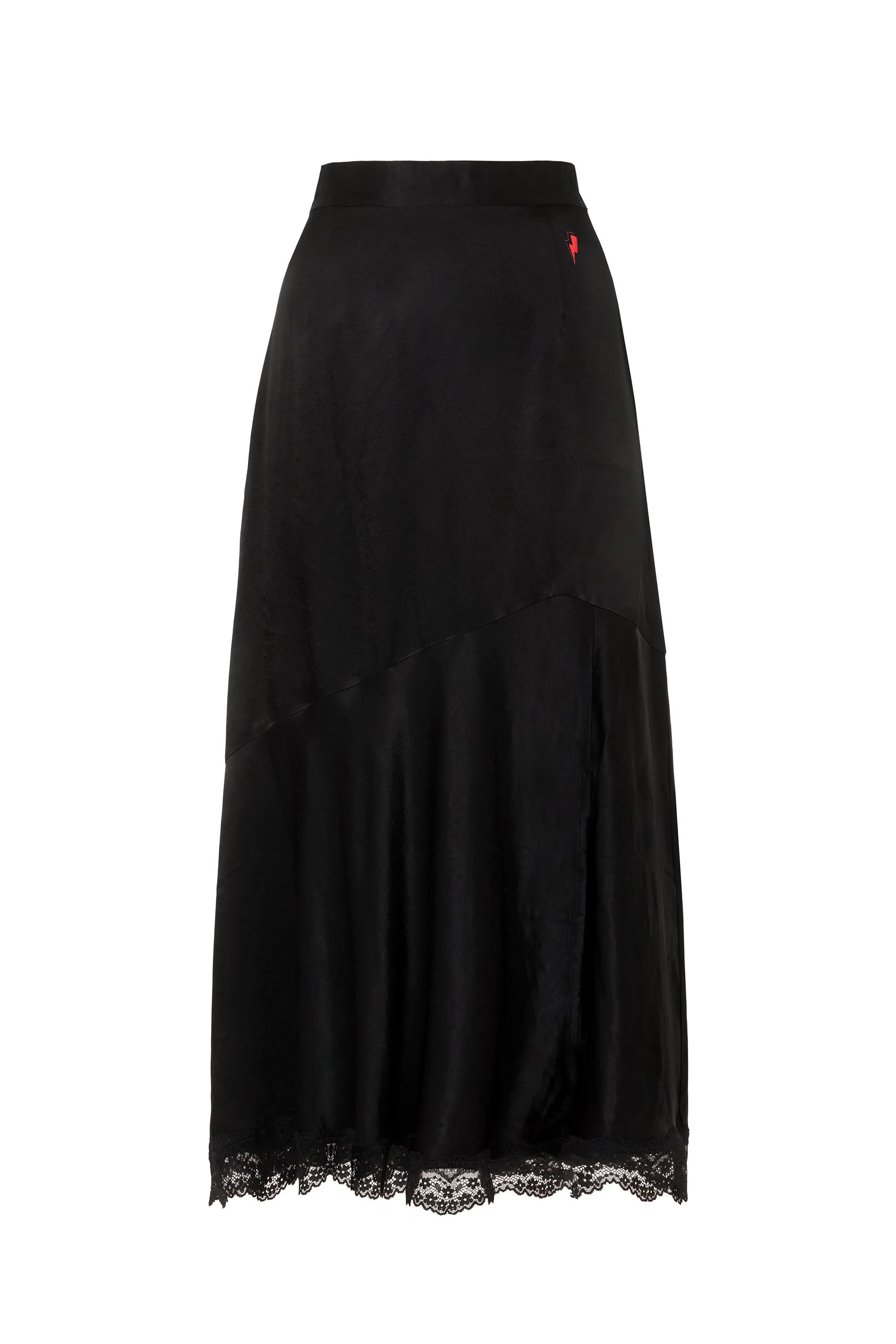 Black Lace Trim Satin Slip Skirt Gather Details Performance Outfit