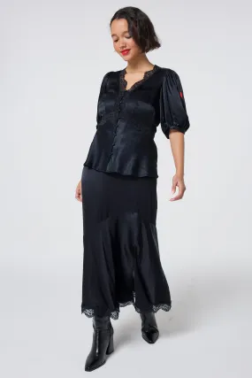 Black Lace Trim Satin Slip Skirt Fashion Forward