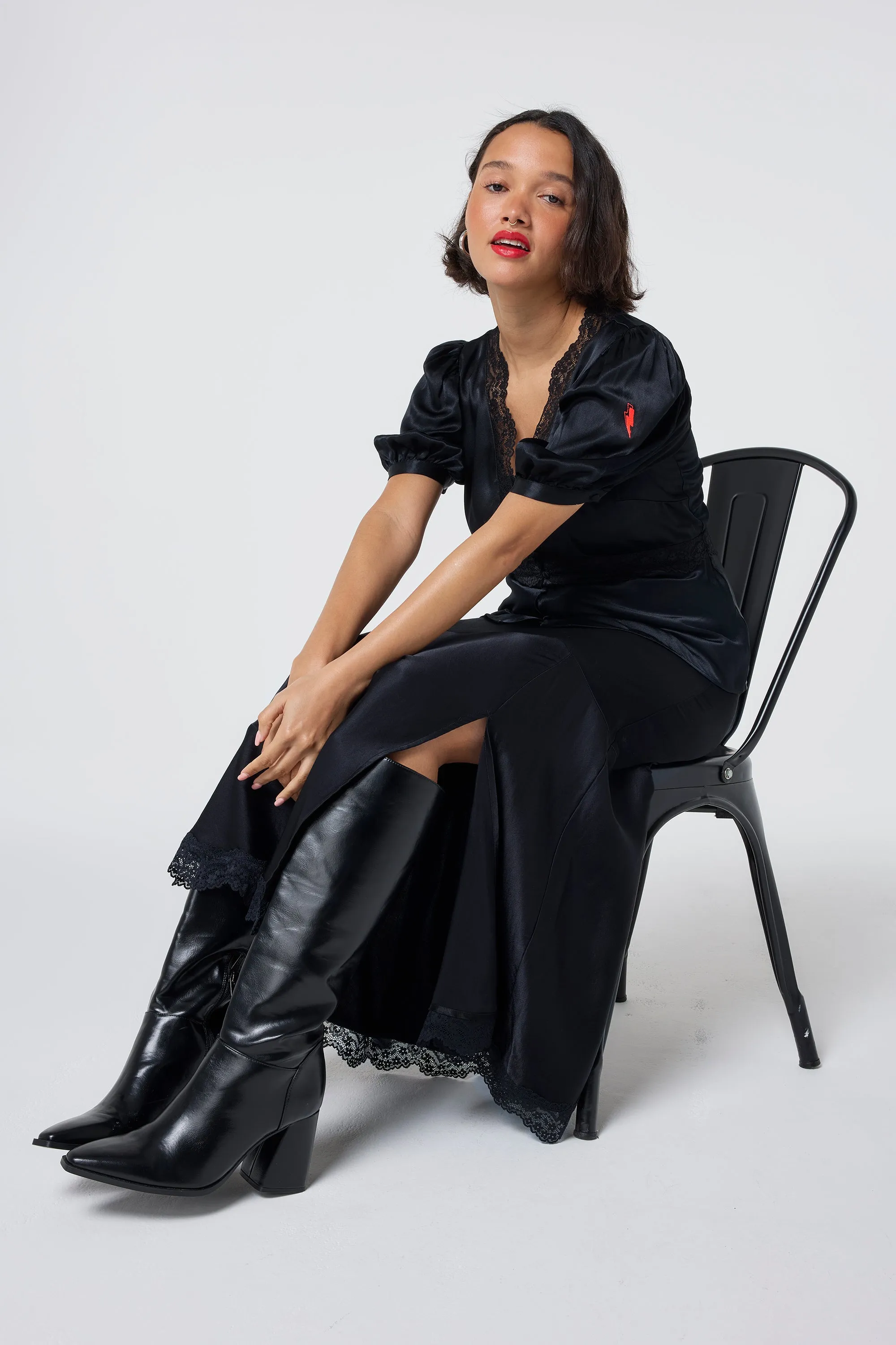 Black Lace Trim Satin Slip Skirt understated look