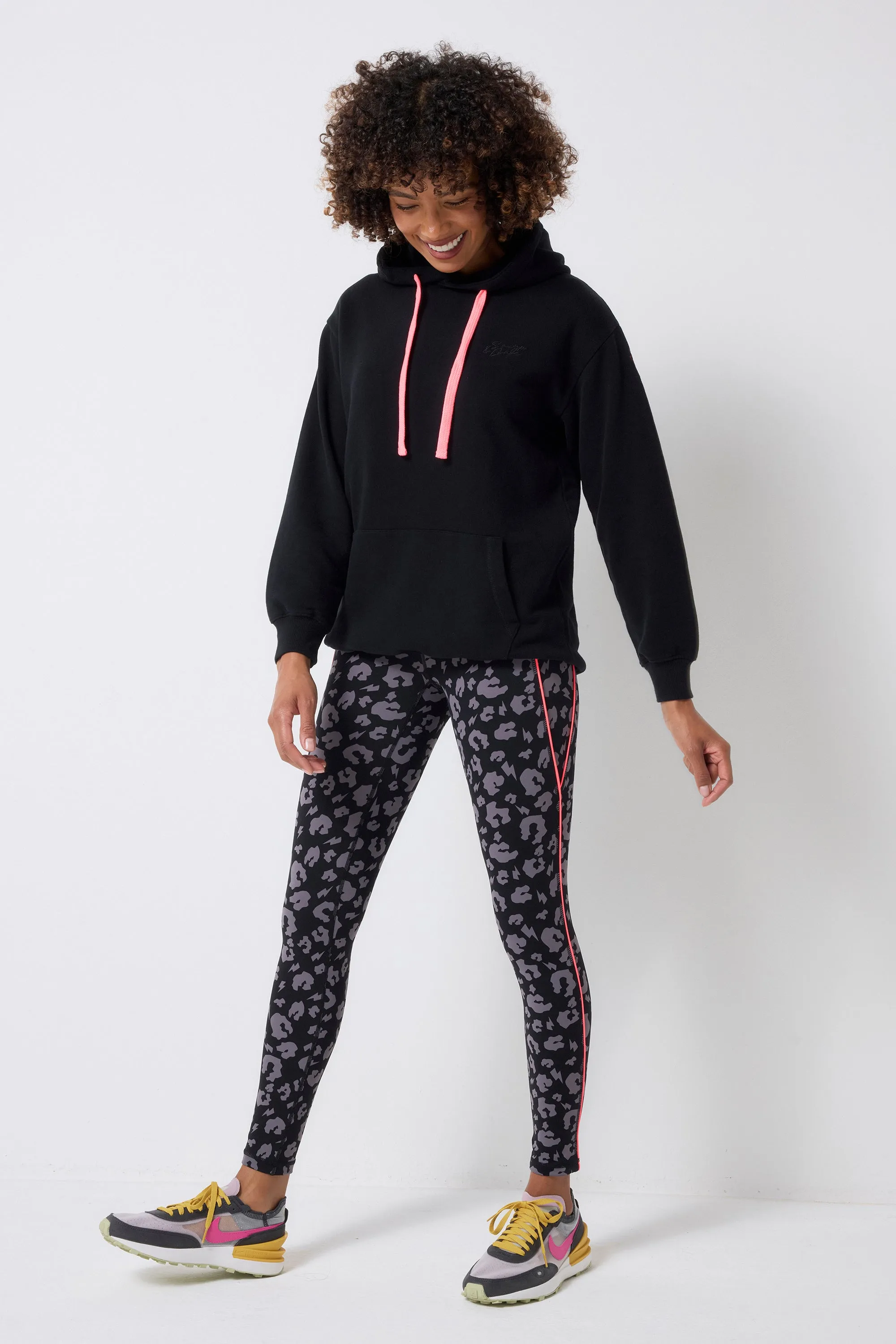 Seamless Side Construction Black Longline Hoodie