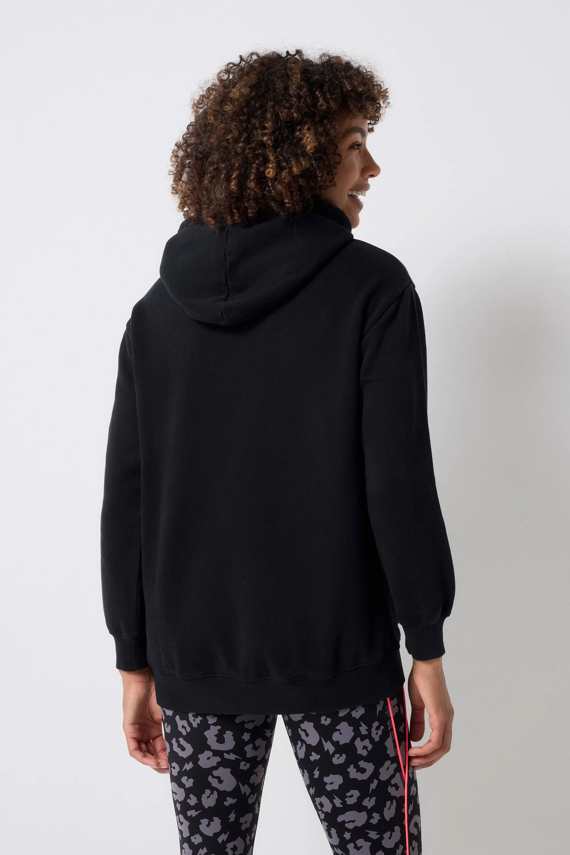 Black Longline Hoodie Logo Detail