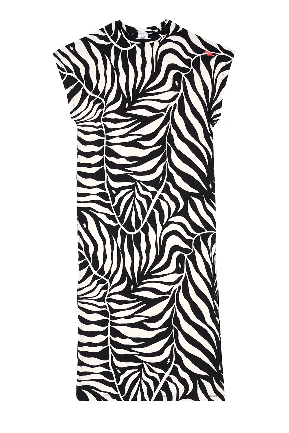 Black with Cream Palm Midi T-Shirt Dress Flattering Fit for All