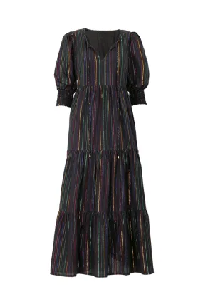 Mix-And-Match Black with Rainbow Lurex Tie Front Maxi Dress