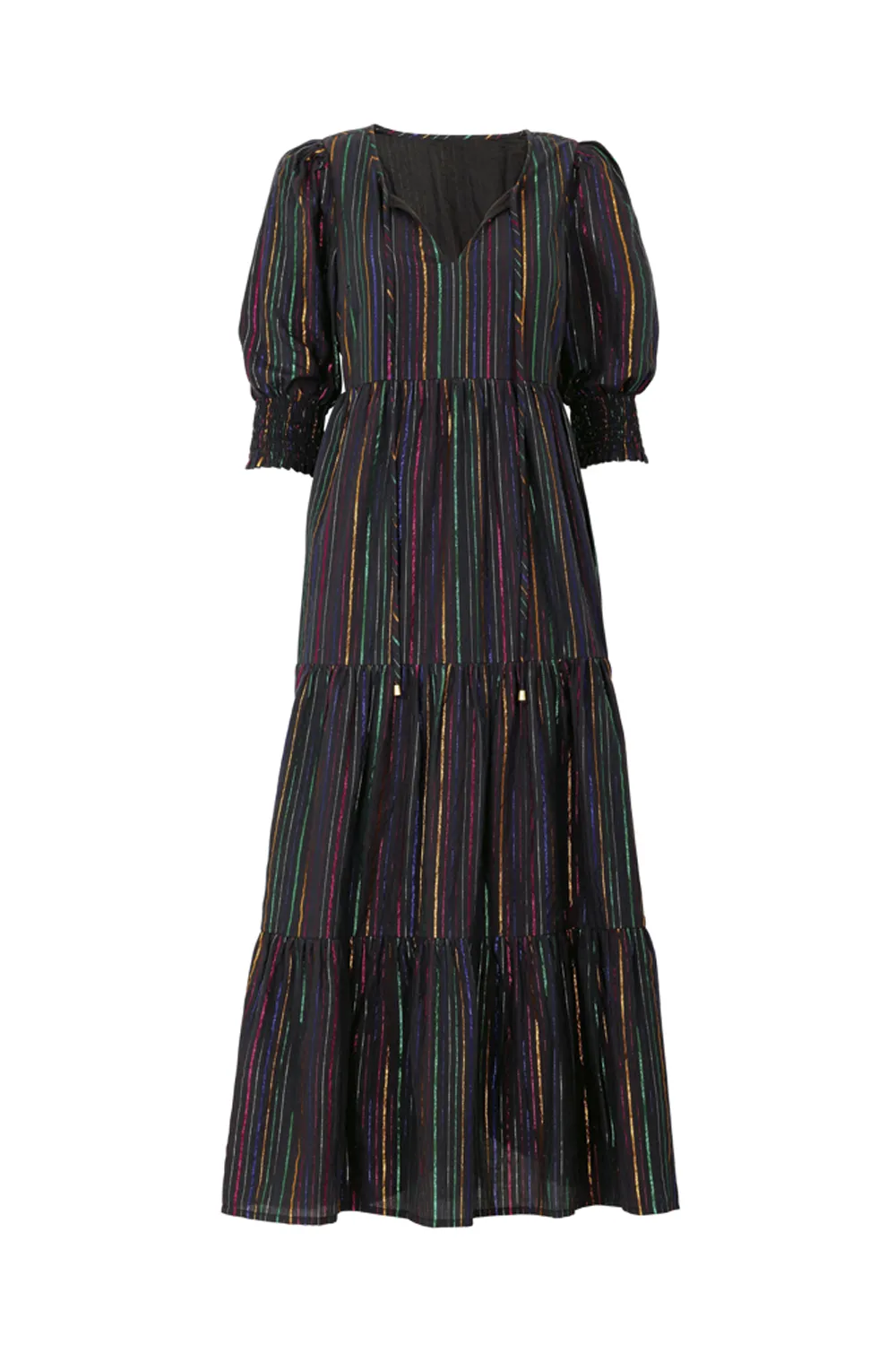 Black with Rainbow Lurex Tie Front Maxi Dress Clean Finish