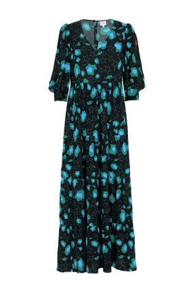 All Gender Fit Daily Favorite Black with Teal Snow Leopard & Star Maxi Dress