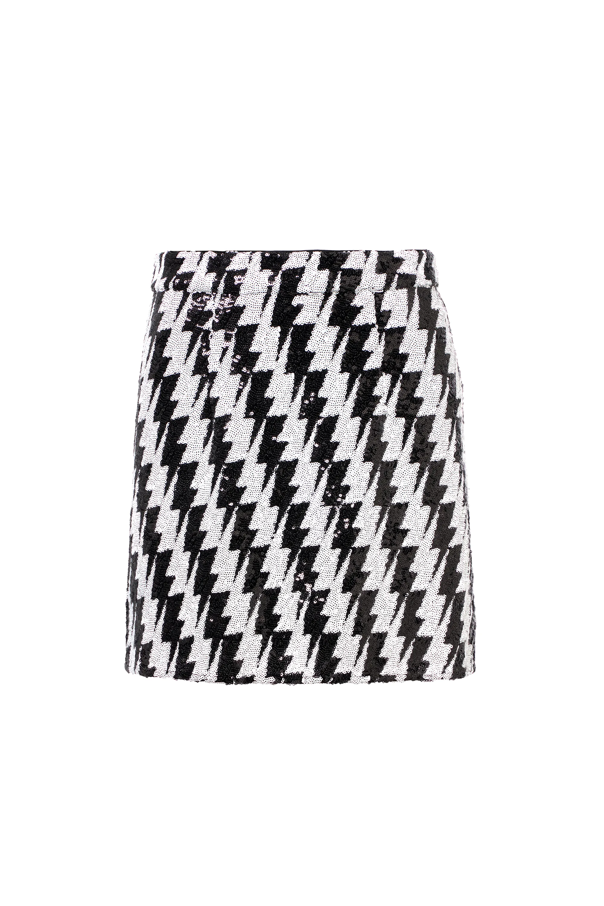 Black with White Lightning Bolt Sequin Mini Skirt Style Innovation Outfit Moodboard