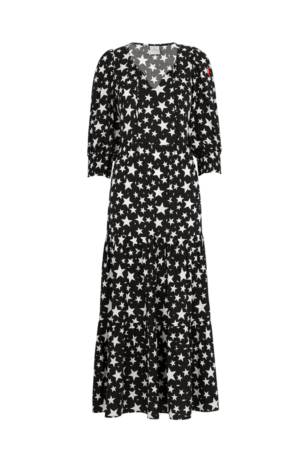 Bold Touch Black with White Star Tie Front Maxi Dress
