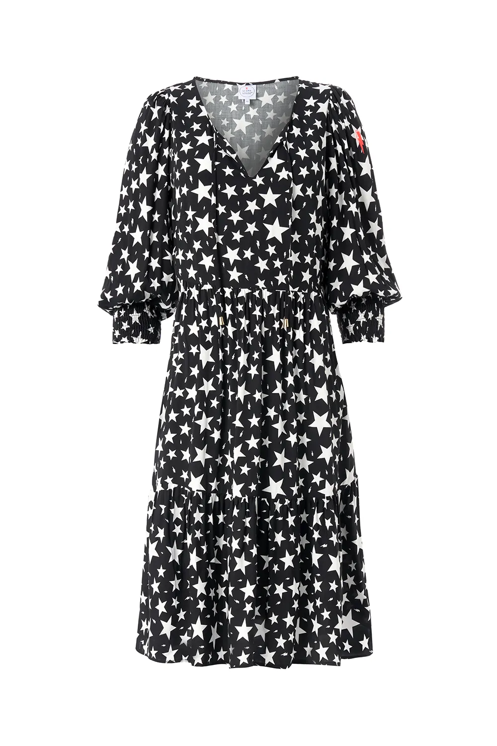 Subtle Glow Black with White Star Tie Front Short Dress