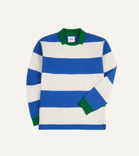 Active Layering Blue and White Wide Stripe Mock Collar Long-Sleeve Jersey