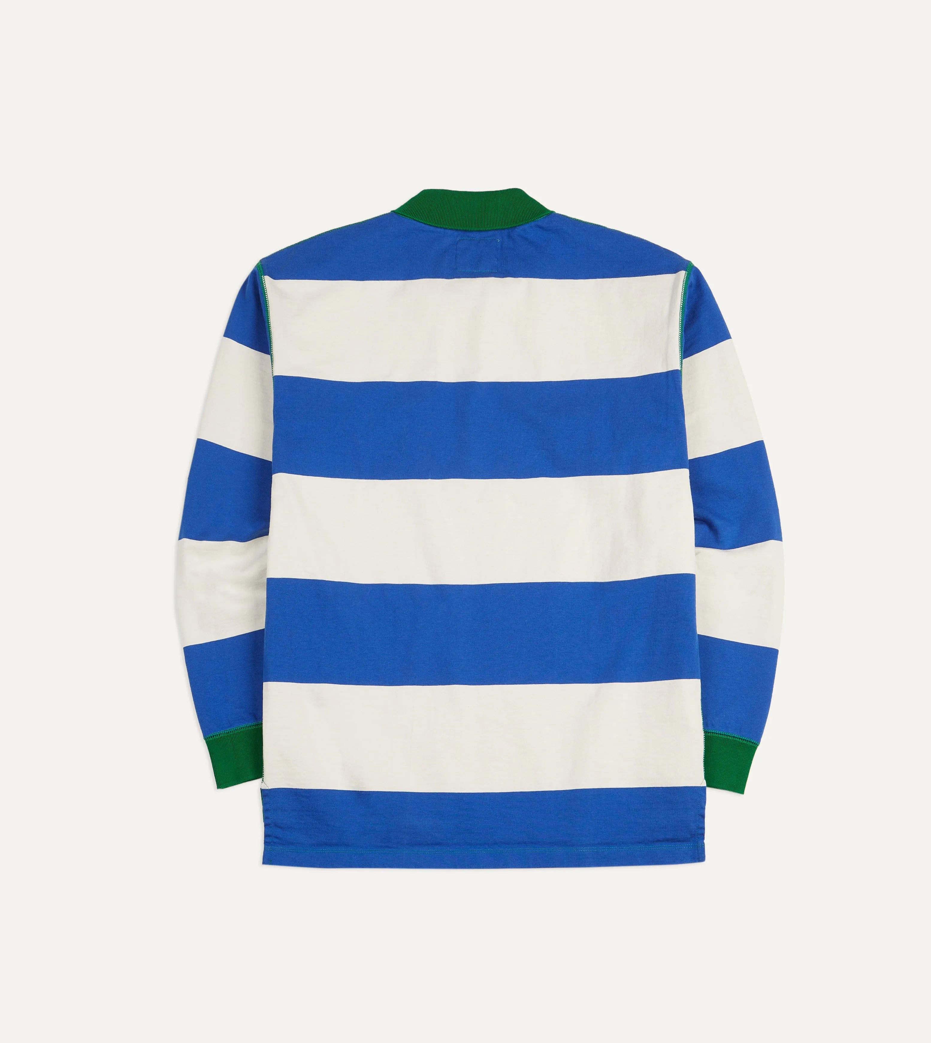Non Restrictive Fit Active Comfort Blue and White Wide Stripe Mock Collar Long-Sleeve Jersey