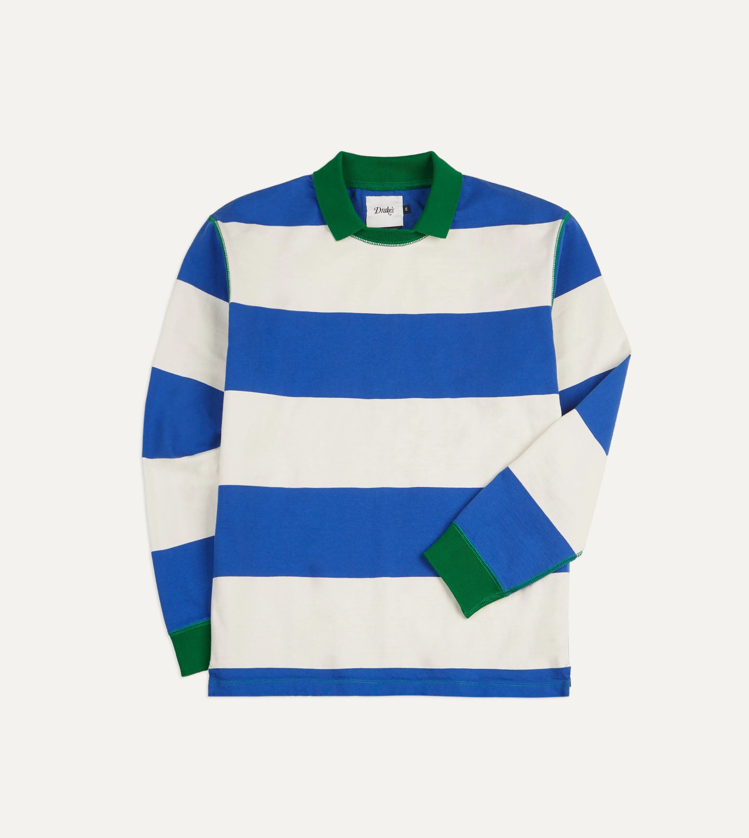 Active Layering Blue and White Wide Stripe Mock Collar Long-Sleeve Jersey