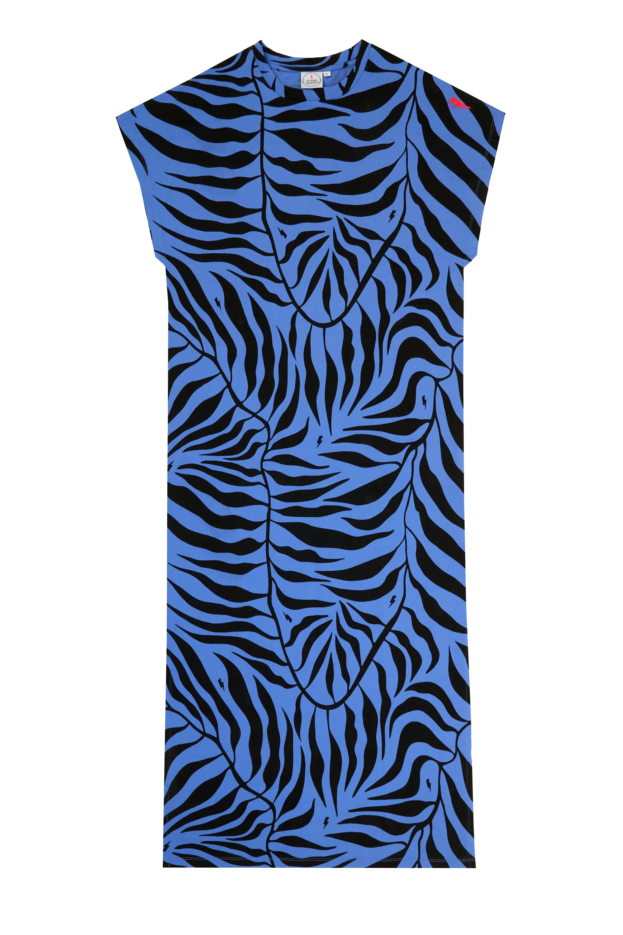 Classy Look Field Fresh Blue with Black Palm Midi T-Shirt Dress