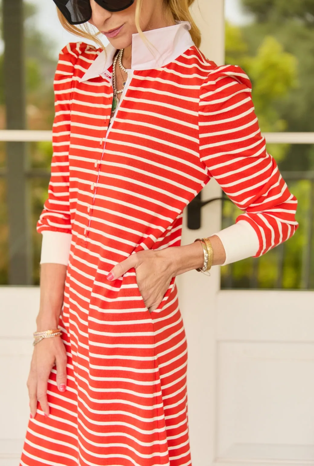 Classic-style Delicate Finish Rugby Dress Midi - Coral Stripe
