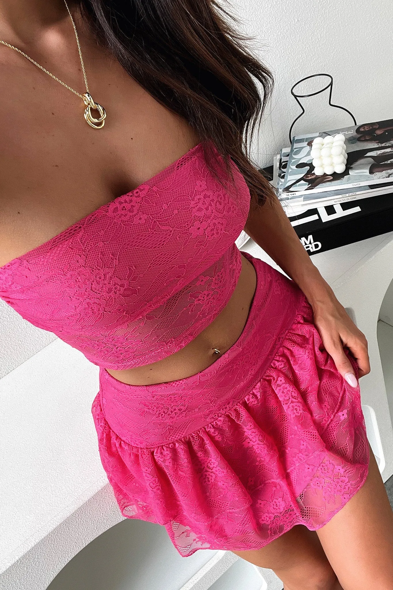 Annabelle Lace Mini Skirt - Pink casual finish