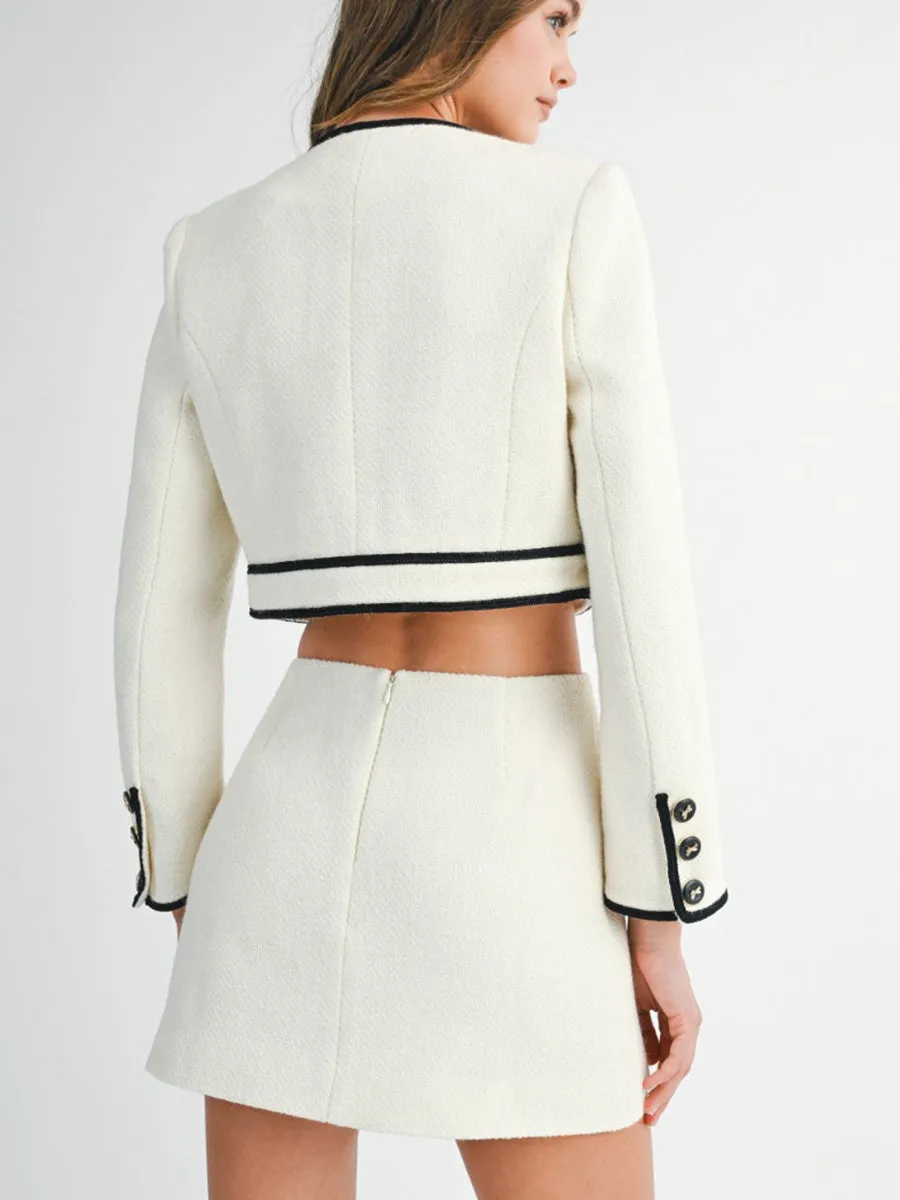 Core Fit BOW DETAIL TWEED SKIRT - CREAM/BLACK