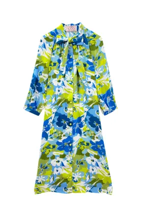 Pearl-Detail Wedding-Guest Bow Housecoat - Aqua Floral