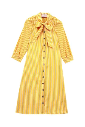 Bow Housecoat - Marigold Stripe Lined interior